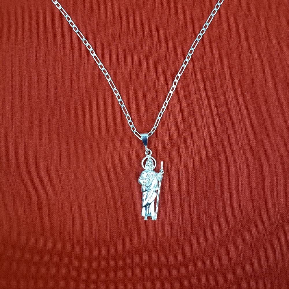 925 solid sterling silver Saint Jude Thaddeus pendant with sterling silver chain